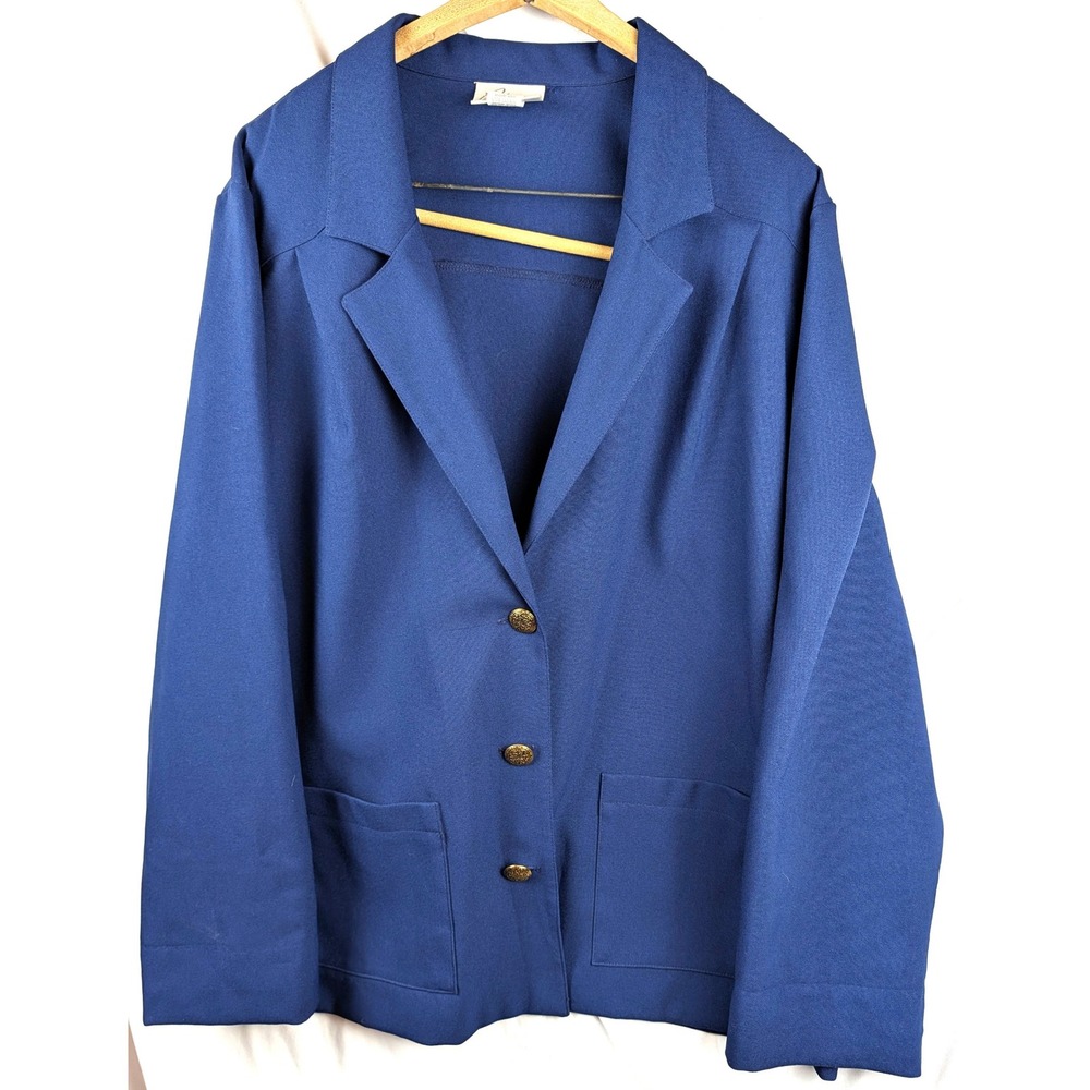 Vintage Blue Blazer Jacket 3 Gold Crest Buttons USA Size 20 notched lapel